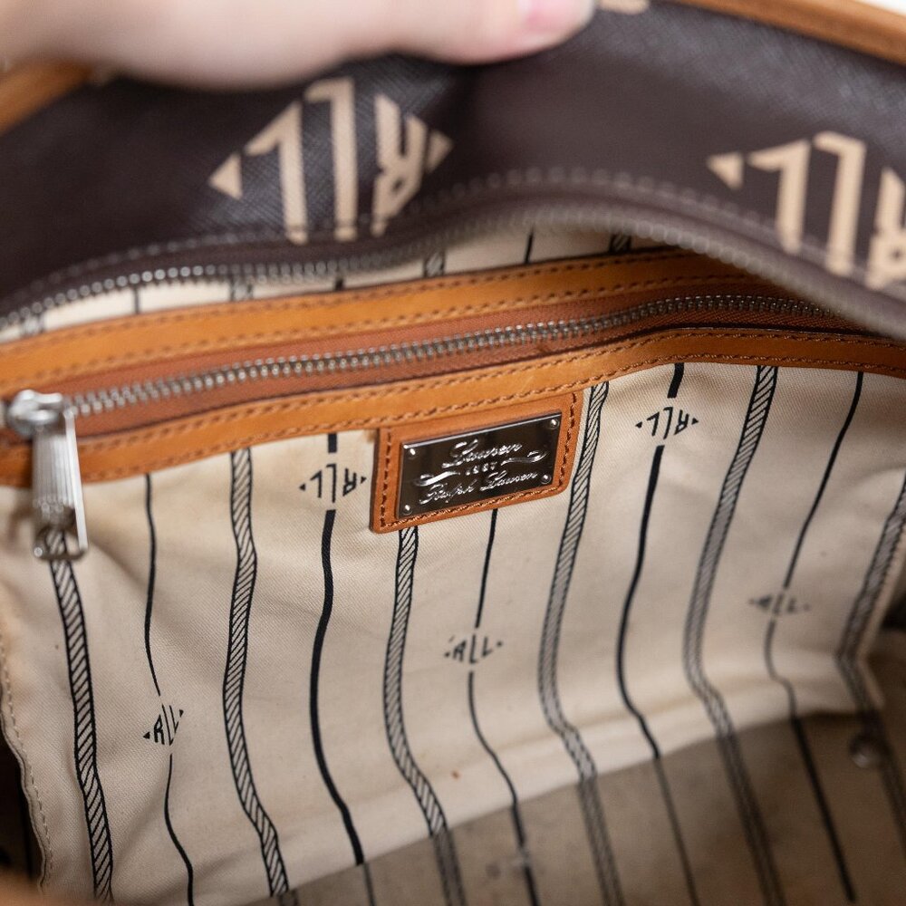 Lauren Ralph Lauren Brown Monogram Tote Bag Shopper Purse Handbag - Picture 9 of 11